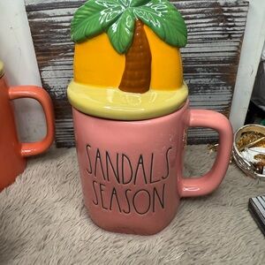 Rae Dunn Pink Mug with Palm Tree Lid